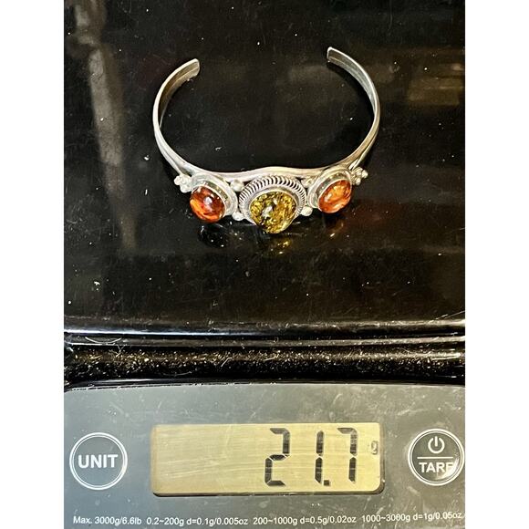 Signed Navajo Sterling Silver Amber Gemstone Cuff Bracelet 925 Native American - Picture 15 of 15